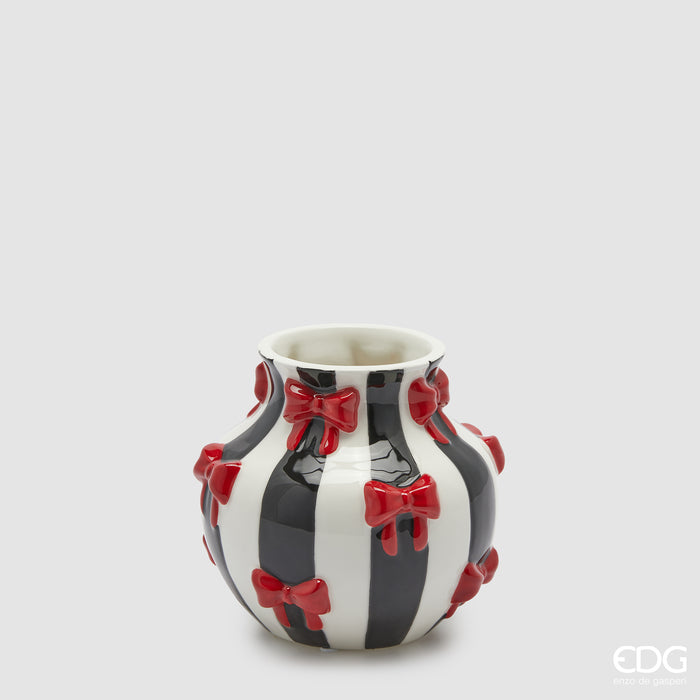 EDG Enzo De Gasperi Vaso Fiocchi Anfora Black & White con fiocchi rossi