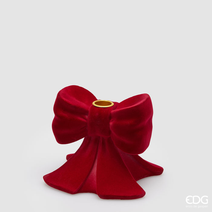 EDG Enzo De Gasperi Portacandele Fiocco – h.11 l.13 cm velluto rosso, legno