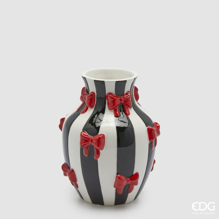 EDG Enzo De Gasperi Vaso Fiocchi Anfora Black & White con fiocchi rossi