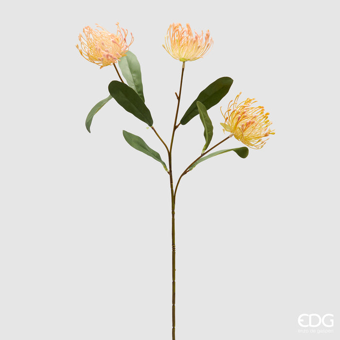 EDG Enzo De Gasperi Ramo di Protea artificiale con 3 fiori e foglie
