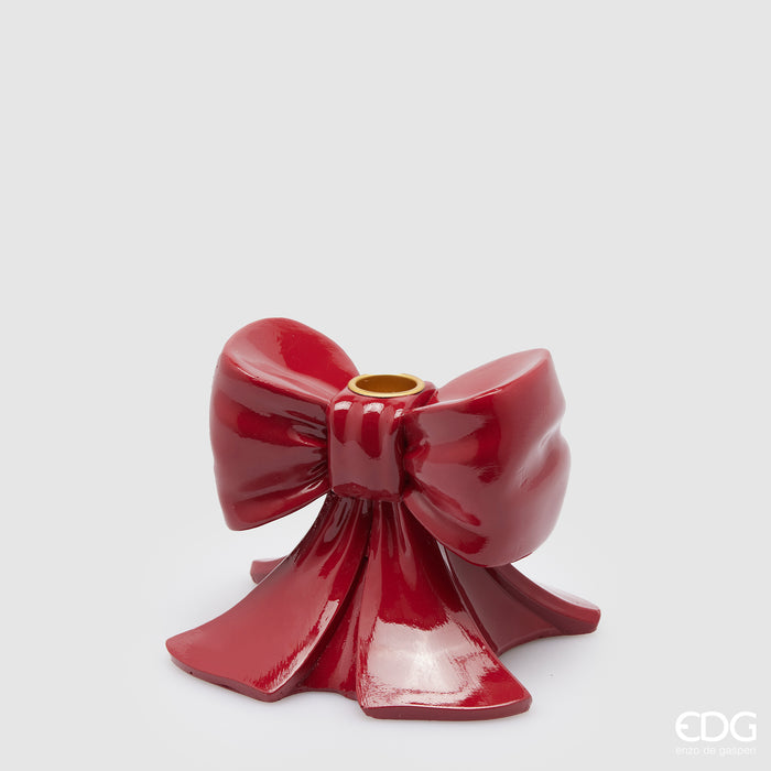 EDG Enzo De Gasperi Portacandele Fiocco – h.11 l.13 cm velluto rosso, legno