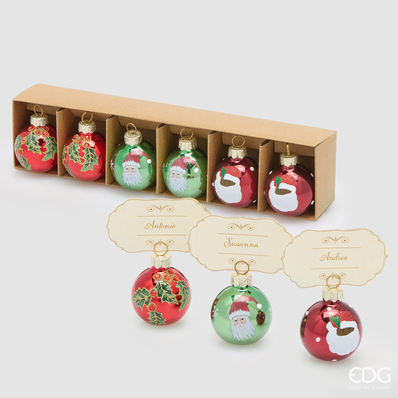 Palle Babbo segnaposto EDG in vetro – Set 6 pezzi rosso e verde