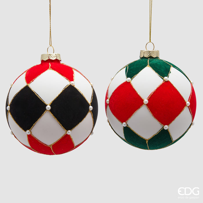 EDG Enzo De Gasperi Addobbo Palla Scacchi in velluto con perline – d.10 cm
