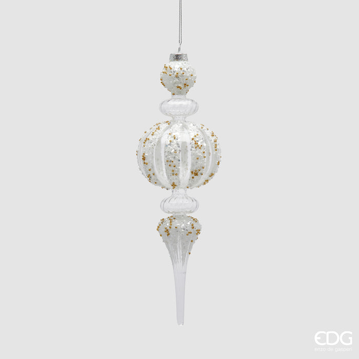 EDG Enzo De Gasperi Addobbo Fuso Etereo – vetro con brillantini – h.27 / 25 / 36 cm