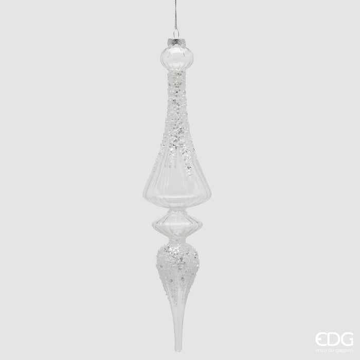 EDG Enzo De Gasperi Addobbo Fuso Etereo – vetro con brillantini – h.27 / 25 / 36 cm