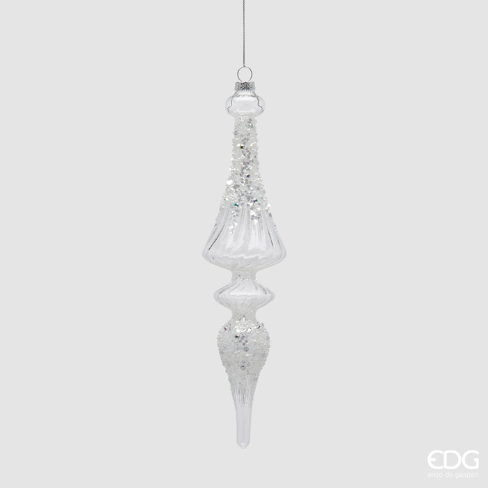 EDG Enzo De Gasperi Addobbo Fuso Etereo – vetro con brillantini – h.27 / 25 / 36 cm