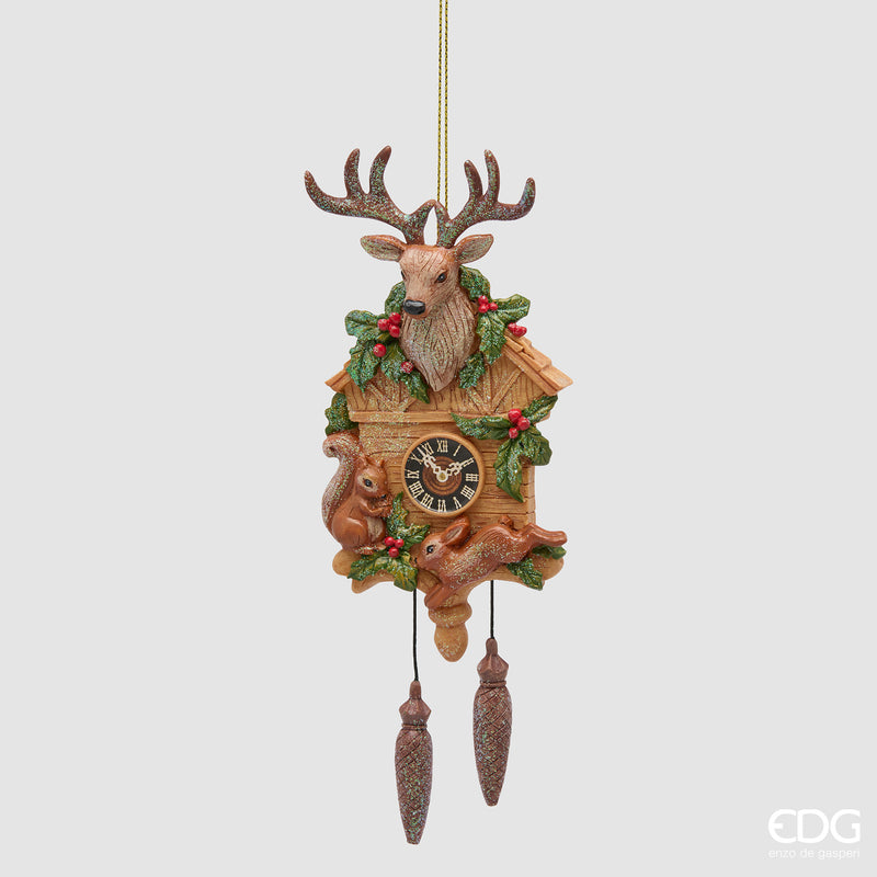 Addobbo Orologio Cucù EDG con alce H 19 cm – Marrone