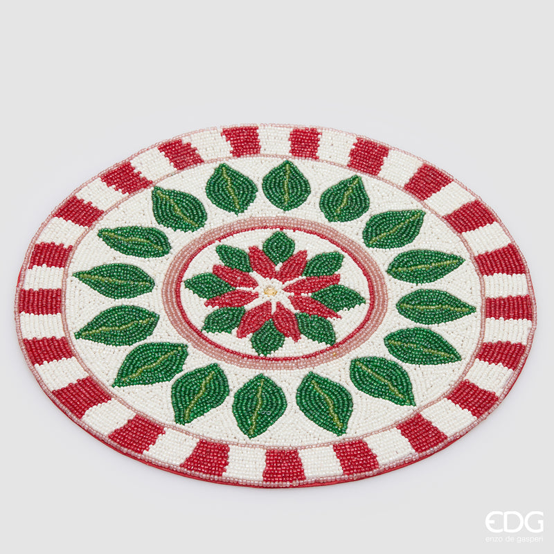 Sottopiatto Foglie con Perline Green Red D.36 cm  EDG