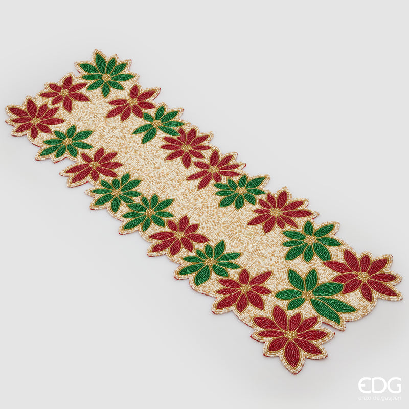 Runner Stella di Natale Rettangolare con Perline Green Red 92 × 30 cm EDG
