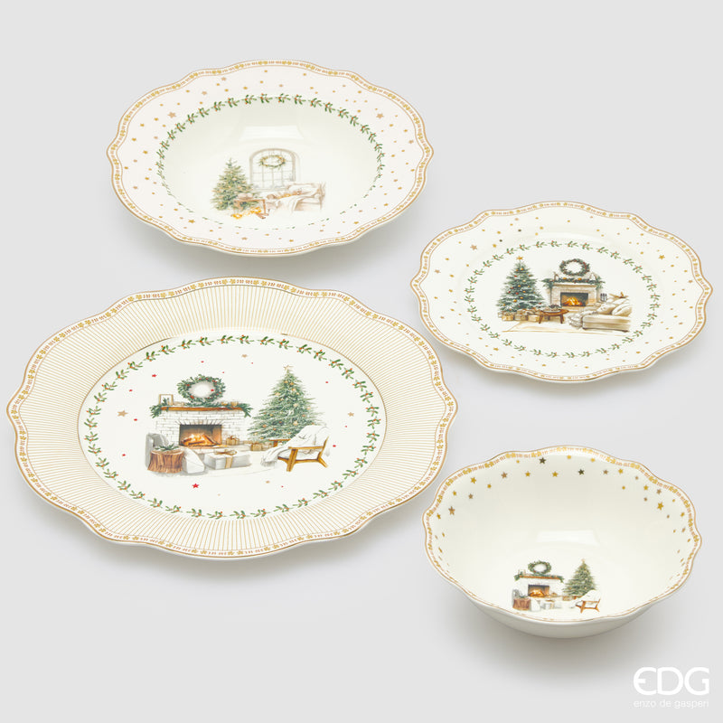 Servizio Piatti Caminetto Natalizio in ceramica EDG