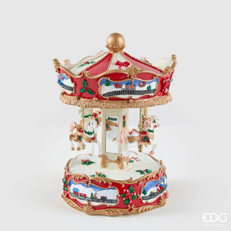 Carillon giostra con cavalli EDG rosso H 17 e 25 cm