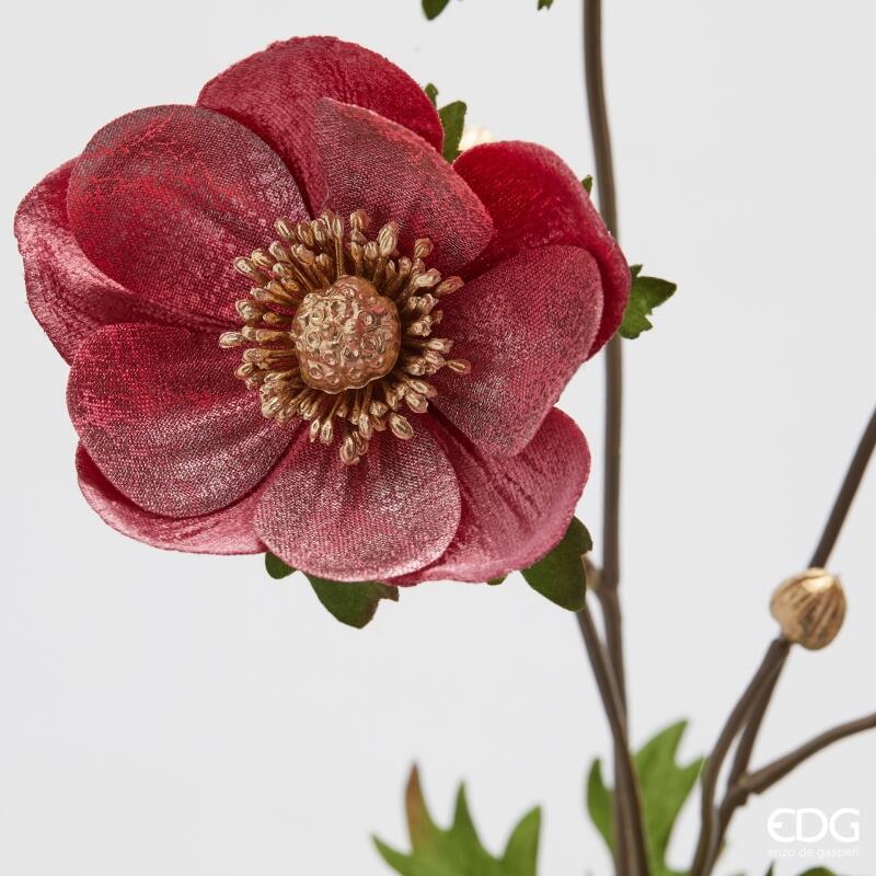 Anemone Velluto EDG ramo x3 con foglie H80 cm
