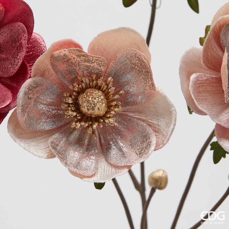 Anemone Velluto EDG ramo x3 con foglie H80 cm