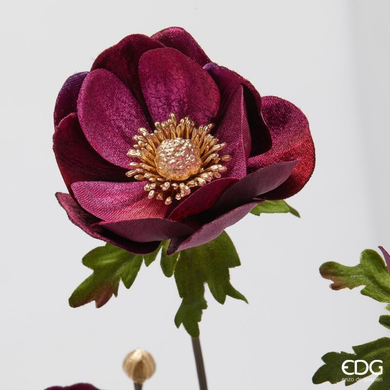 Anemone Velluto EDG ramo x3 con foglie H80 cm
